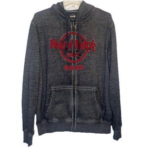 Hard Rock Cafe Chicago Mens Fleece Logo Full Zip Hoodie Sweatshirt Sz L